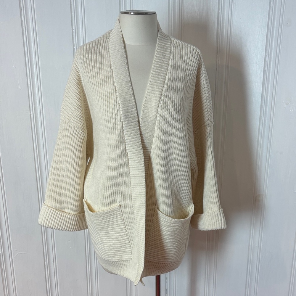 JONES NEW YORK Cream Heavy Rib Knit Open Coat Sweater - Size L (estimated)